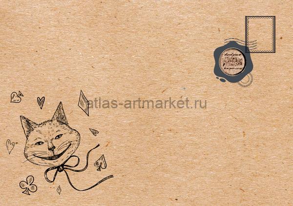 Почтовый конверт из крафтовой бумаги с рисунком "Чеширский кот"