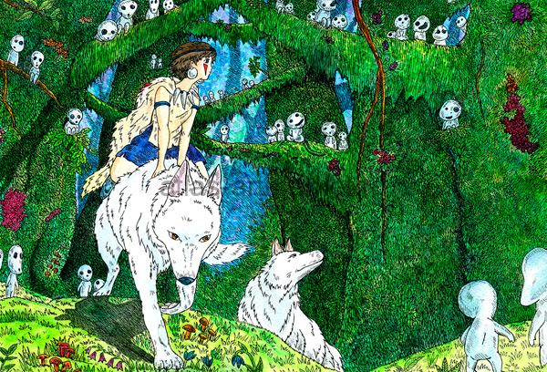 Принцесса Мононоке и богиня-волчица Моро. Серия "Миры Хаяо Миядзаки", авторская почтовая открытка