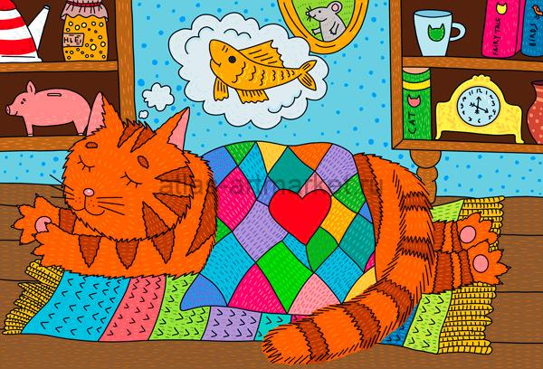 Сон котенка, серия "Коты и котики", авторская почтовая открытка