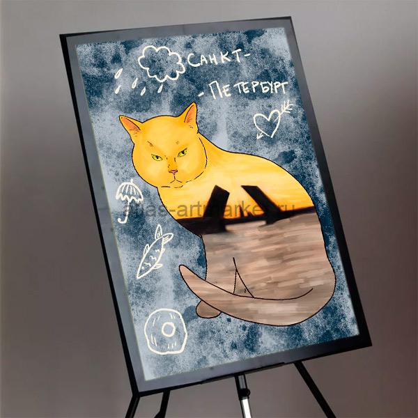 Авторский плакат "Питерский кот" в интерьере. Серия "Коты и котики"