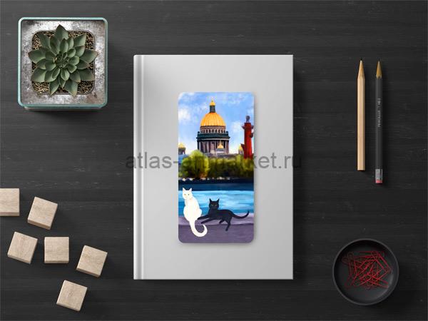 Закладка для книг с авторской иллюстрацией "Коты Василий и Василиса нга набережной Невы". Серия "Коты и котики"