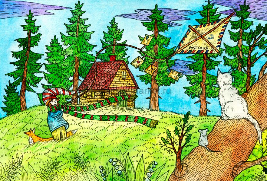 Авторская открытка для посткроссинга "Гном-почтальон. Май". Серия "Посткроссинг круглый год"